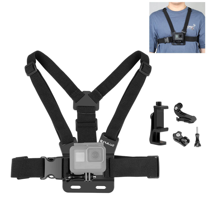 5 in 1 Adjustable Body Mount Belt Chest Strap with Phone Clamp  J Hook Mount  and Long Screw Kit
