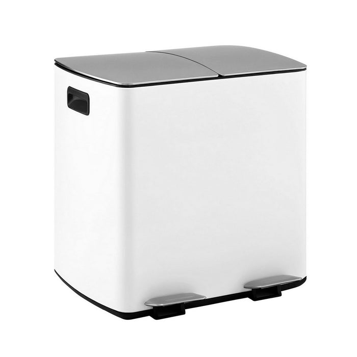 Pedal Bins Rubbish Bin Dual Compartment Waste Recycle Dustbins 40L White