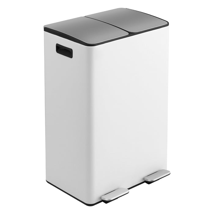 Pedal Bins Rubbish Bin Dual Compartment Waste Recycle Dustbins 60L White