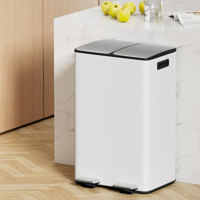 Pedal Bins Rubbish Bin Dual Compartment Waste Recycle Dustbins 60L White
