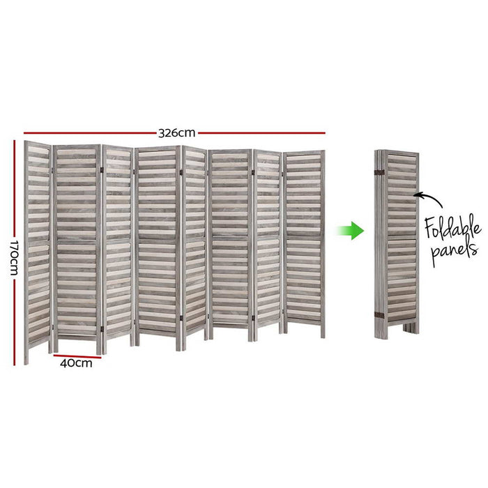 8 Panel Room Divider Screen 326X170Cm Louver Grey