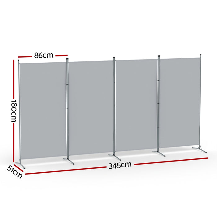 4 Panel Room Divider Screen 345X180cm Fabric Grey
