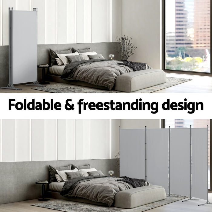 4 Panel Room Divider Screen 345X180cm Fabric Grey