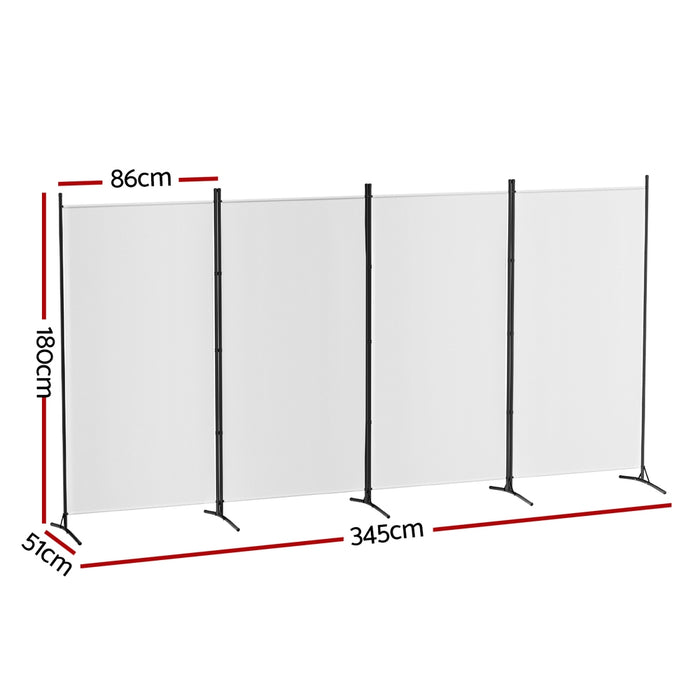 4 Panel Room Divider Screen 345X180cm Fabric White
