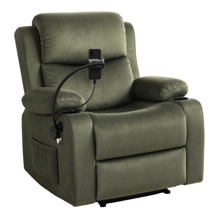 Recliner Chair Heated Massage Chair With Phone Holder Velvet