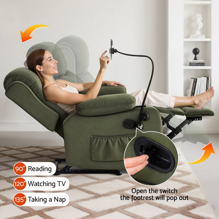 Recliner Chair Heated Massage Chair With Phone Holder Velvet