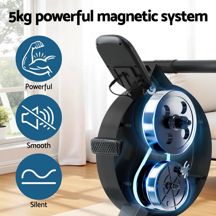 16 Level Magnetic Rowing Machine For Home With App Connect Black