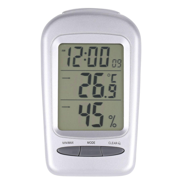 Lcd Desk Thermometer Hygrometer Date / Clock / Freeze Alert Silver