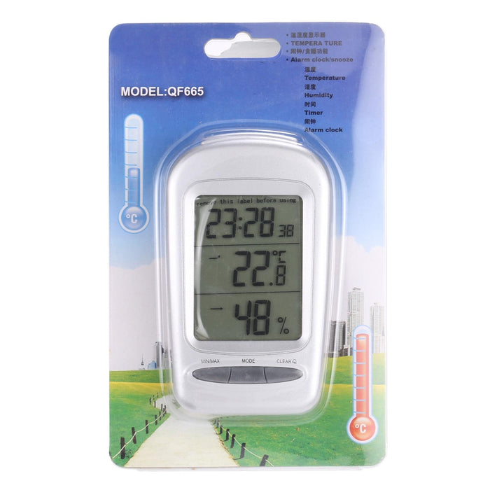 Lcd Desk Thermometer Hygrometer Date / Clock / Freeze Alert Silver