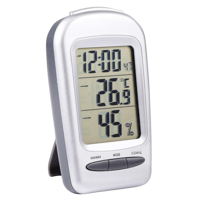 Lcd Desk Thermometer Hygrometer Date / Clock / Freeze Alert Silver