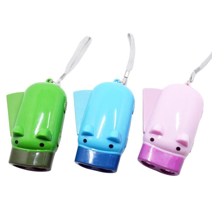 3-Piece Cartoon Pig Flashlight Set Hand Press Led Strap Random Colour