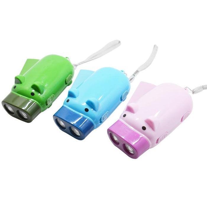 3-Piece Cartoon Pig Flashlight Set Hand Press Led Strap Random Colour