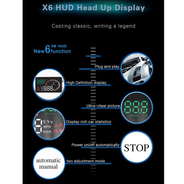 3.5 Inch Car Obdii / Euobd Hud Vehicle Mounted Head Up Display Speed Water Temp Alarm Fuel Battery