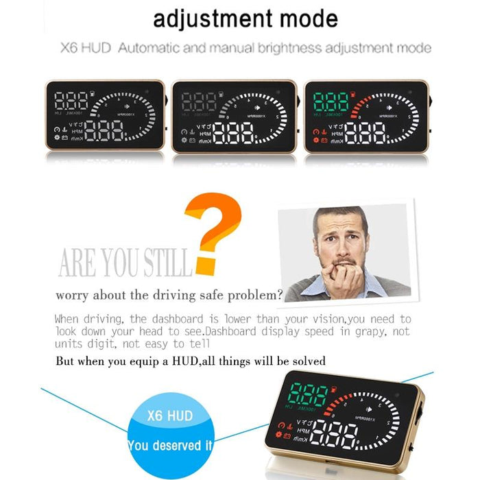 3.5 Inch Car Obdii / Euobd Hud Vehicle Mounted Head Up Display Speed Water Temp Alarm Fuel Battery