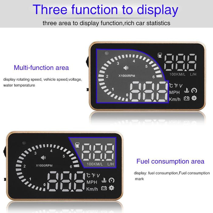 3.5 Inch Car Obdii / Euobd Hud Vehicle Mounted Head Up Display Speed Water Temp Alarm Fuel Battery