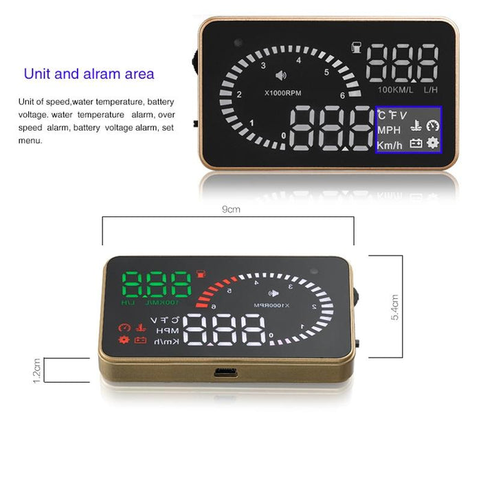 3.5 Inch Car Obdii / Euobd Hud Vehicle Mounted Head Up Display Speed Water Temp Alarm Fuel Battery