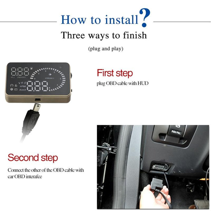 3.5 Inch Car Obdii / Euobd Hud Vehicle Mounted Head Up Display Speed Water Temp Alarm Fuel Battery