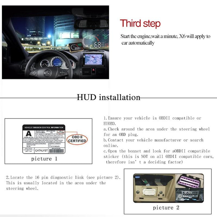 3.5 Inch Car Obdii / Euobd Hud Vehicle Mounted Head Up Display Speed Water Temp Alarm Fuel Battery