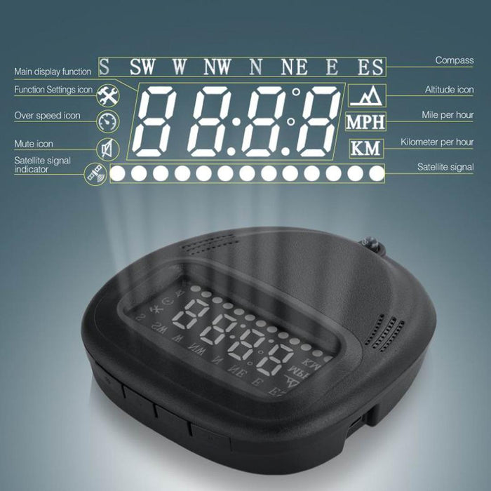 2.0 Inch Car Gps Hud Head Up Display Speed Altitude & Alarm Auto Sleep Satellite Signal