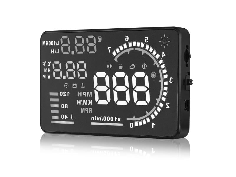 Car Obdii Hud Warning System 5.5 Inch Display Fuel Consumption Speed Alarm Water Temp Fault Diagnosis