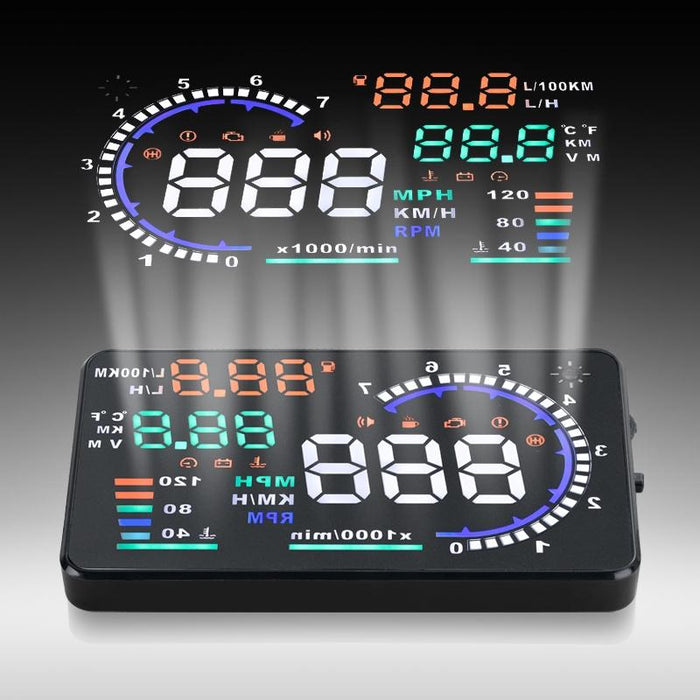 Car Obdii Hud Warning System 5.5 Inch Display Fuel Consumption Speed Alarm Water Temp Fault Diagnosis