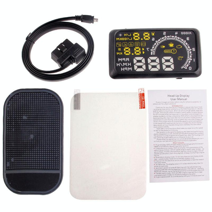 5.5 Inch Car Obdii Hud Fuel Consumption Warning System With Led