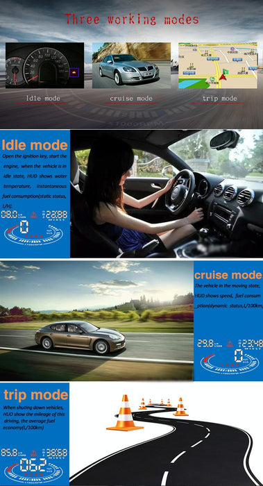 5.5 Inch Car Obdii / Euobd Hud Display Speed Fuel Alarm Black