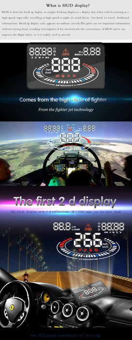 5.5 Inch Car Obdii / Euobd Hud Display Speed Fuel Alarm Black