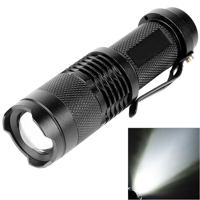 180Lm Zoom Lens Led Flashlight 1-Mode White Light With Clip