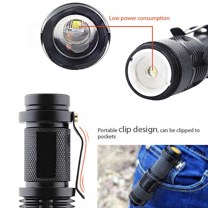 180Lm Zoom Lens Led Flashlight 1-Mode White Light With Clip