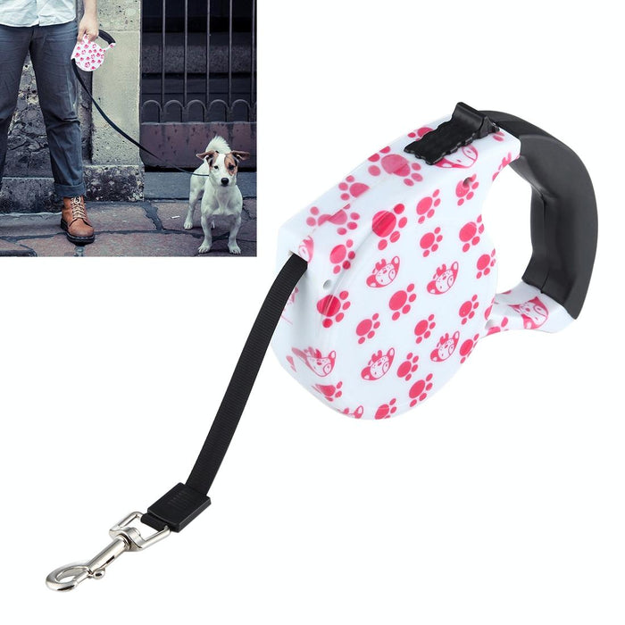 5M Pink Dog Footprint Pattern Easy Operation Retractable Dog Leash Pink