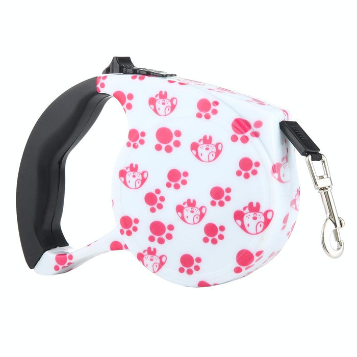 5M Pink Dog Footprint Pattern Easy Operation Retractable Dog Leash Pink