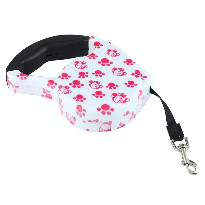 5M Pink Dog Footprint Pattern Easy Operation Retractable Dog Leash Pink