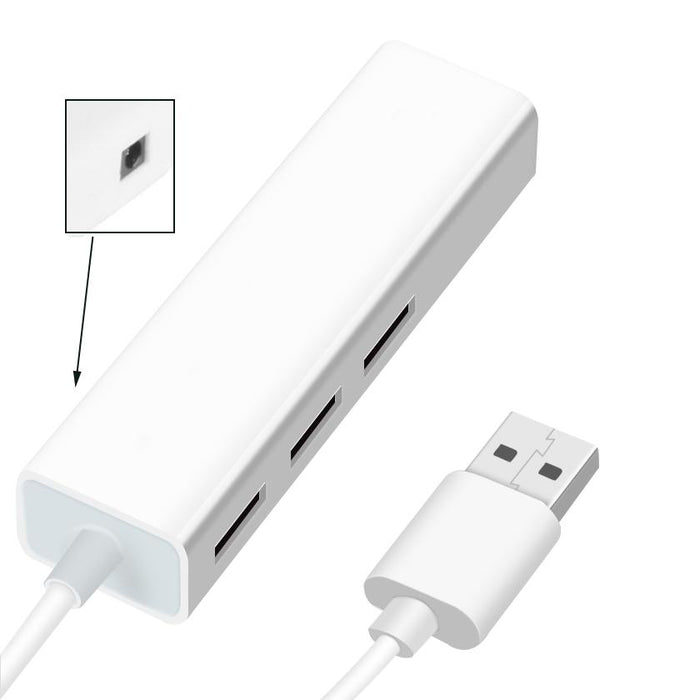 3-Port Usb Hub With Ethernet Adapter White