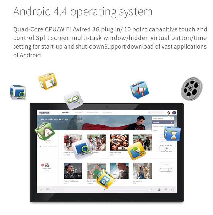 Touch Screen All In One Pc With Holder 2Gb+16Gb 14 Inch Ips Android 11 Rk3568 Quad-Core Support Bluetooth Wifi Sd Card Usb Otg Black