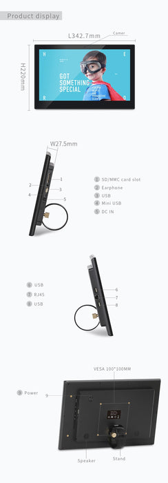 Touch Screen All In One Pc With Holder 2Gb+16Gb 14 Inch Ips Android 11 Rk3568 Quad-Core Support Bluetooth Wifi Sd Card Usb Otg Black