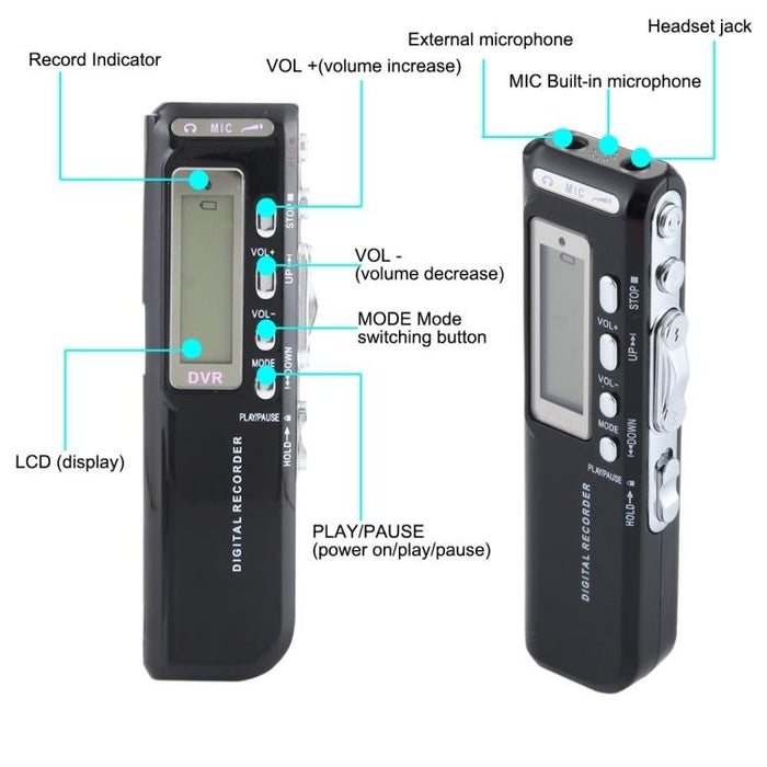 4Gb Digital Voice Recorder Dictaphone Mp3 Player Support Telephone Recording Vox Function Black Black