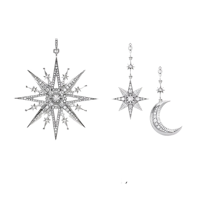925 Sterling Silver Boho Stars & Moon Jewelry Set For Women