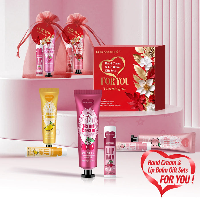 24 Piece Bulk Lip Balm & Hand Cream Set With Thank You Card & Red Gauze Bag