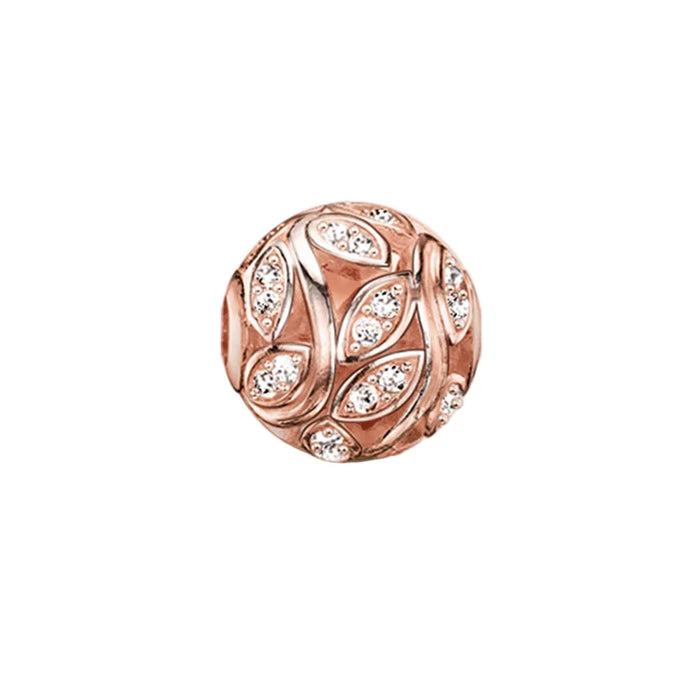 925 Sterling Silver Romantic Bead Leaf Tendrils Charm Rose Gold Feminine Gift For Women