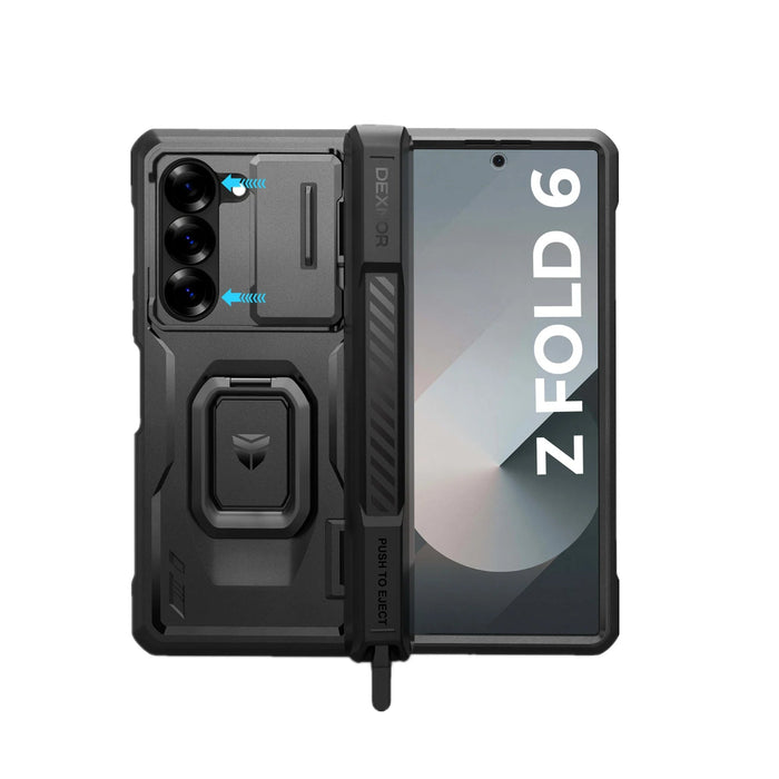 For Samsung Galaxy Z Fold 6 2024 Hinge Protection Screen Protector Case With Ring Stand & S Pen Holder & Slide Camera Case