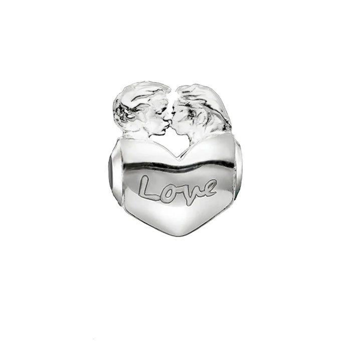 925 Sterling Silver Romantic Kissing Lovers Heart Charm Bead For Europe Bracelets Gift For Women