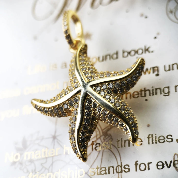 925 Sterling Silver Romantic Golden Oceanstar Spring Pendant Deep Sea Gift For Her