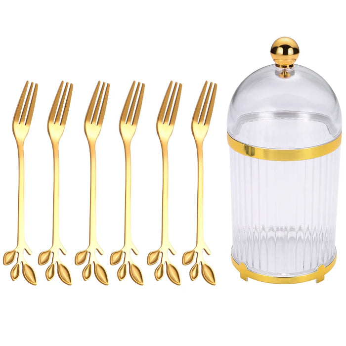 7 Piece Stainless Steel Fruit Fork Set With Storage Box