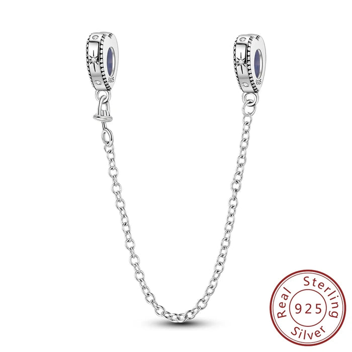 925 Sterling Silver Star Moon Safety Chain Fits Bracelet / Necklace Diy Gift For Women