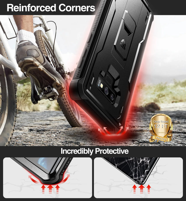 For Samsung Galaxy Note 9 Full Body Bumper Military Grade Armor Shockproof Shell Case Holder With Built In Screen Protector