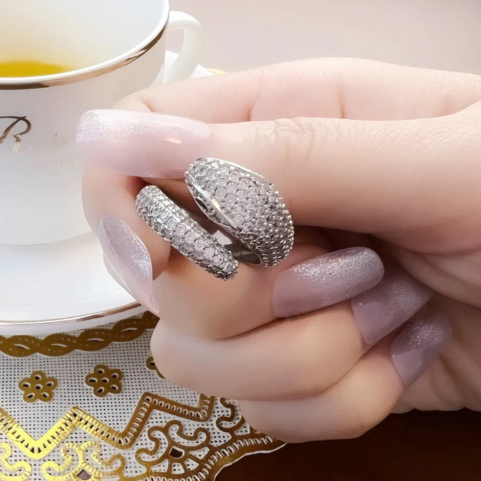 925 Sterling Silver White Pave Snake Ring Glam Fashion For Women