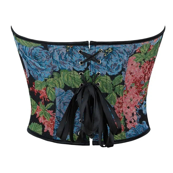 Floral Embroided Backless Gothic Corset Front 5 Busk Back Lace Seamless & Oil Painting Design