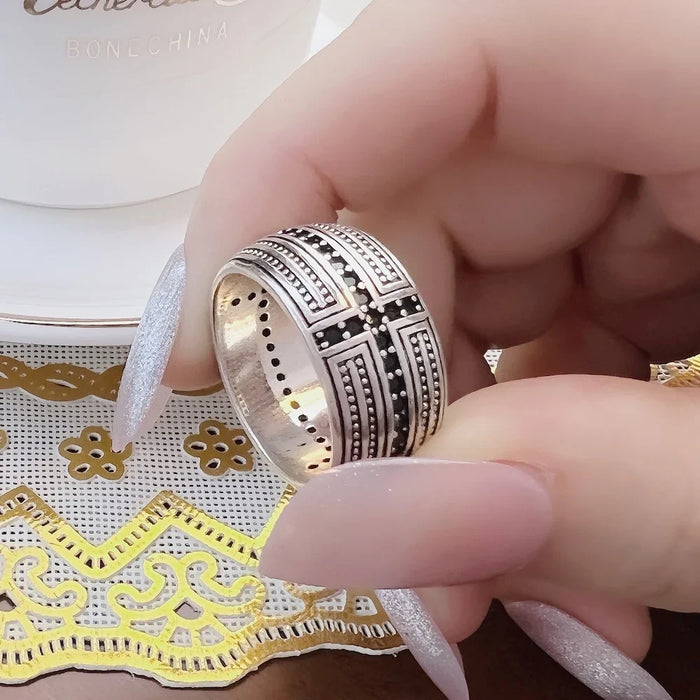 925 Sterling Silver Black Cz Cross Ring Europe Style Fine Jewelry For Men & Women