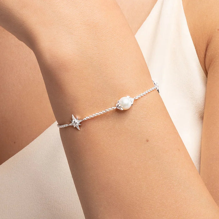 925 Sterling Silver Cosmic Pearl Star Bracelet For Women